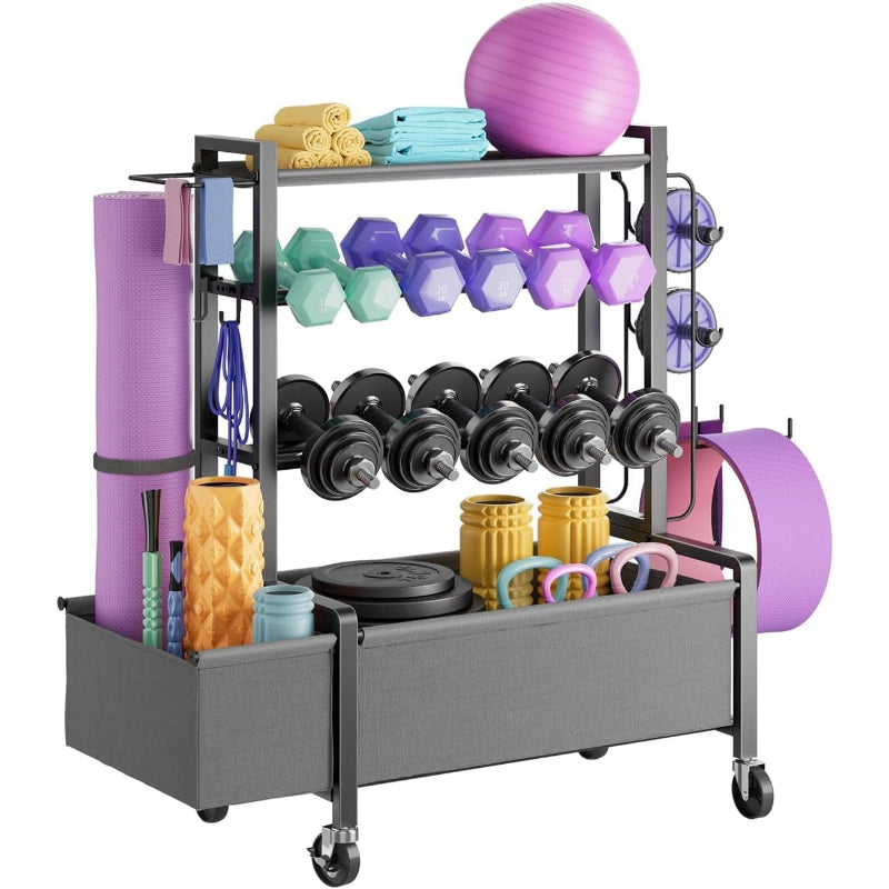 4‑Tier Movable Weight Storage Rack with Casters
