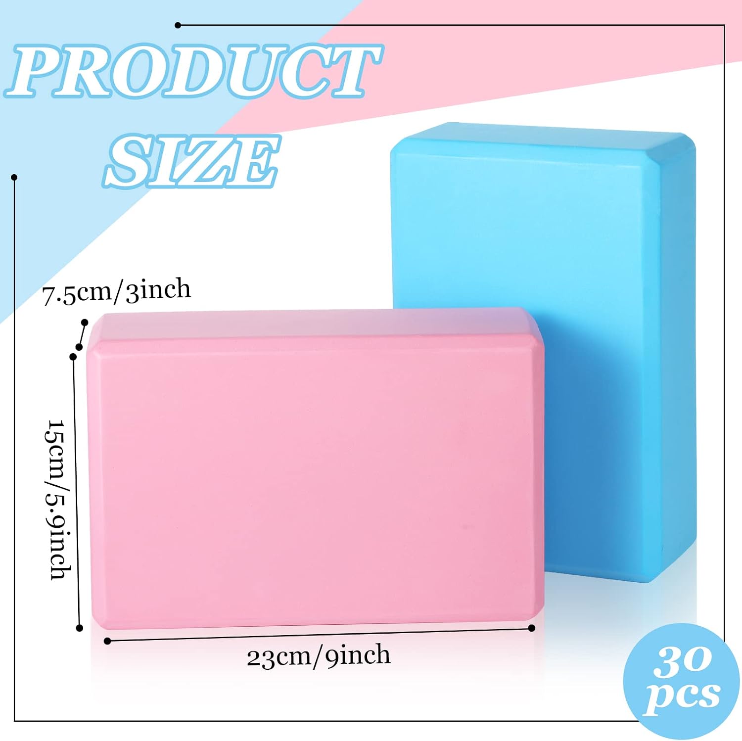 30‑Pcs Multicolor High‑Density EVA Foam Yoga Blocks