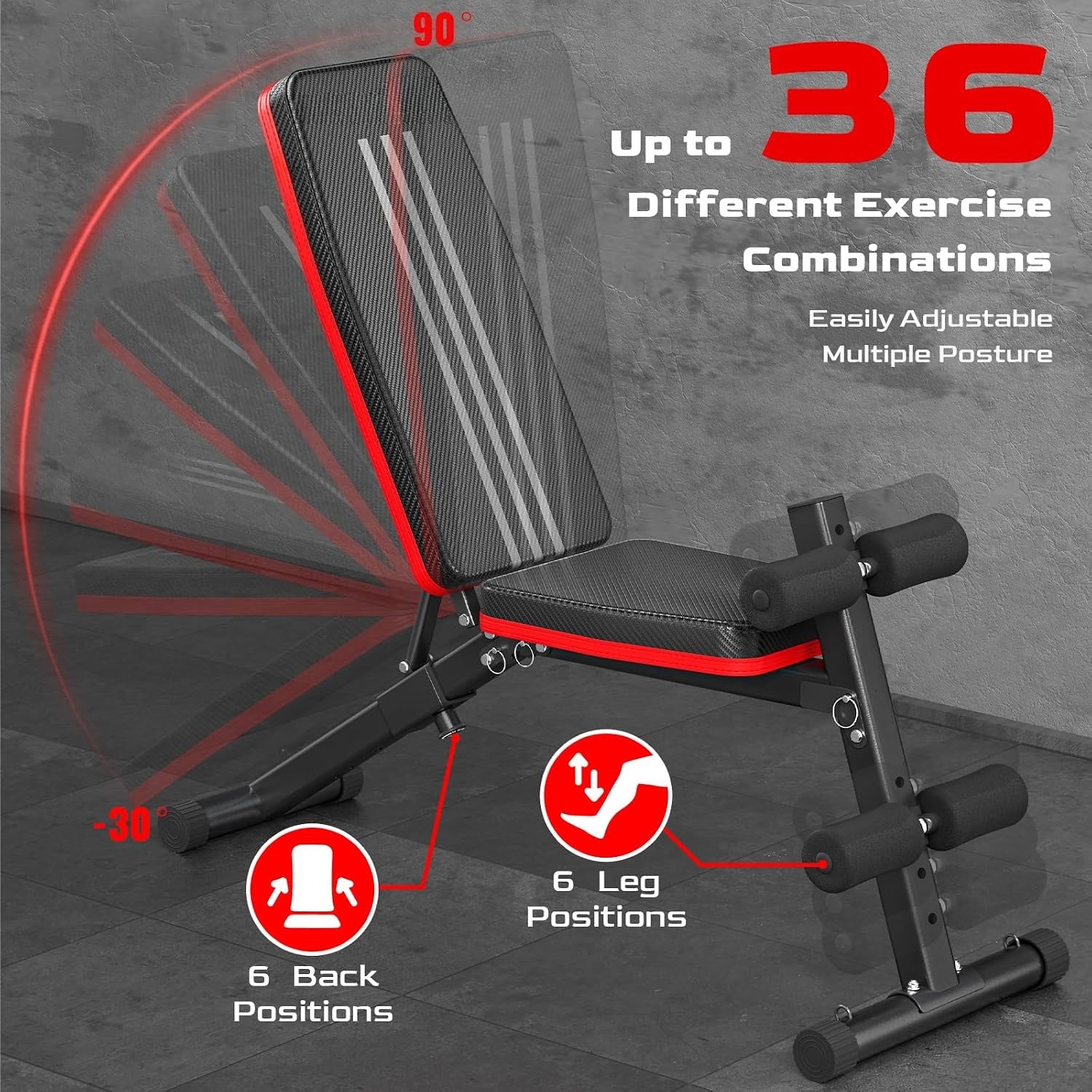 1000LBS 36‑Position Adjustable Folding Weight Bench