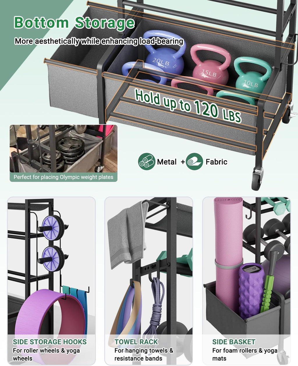 4‑Tier Movable Weight Storage Rack with Casters