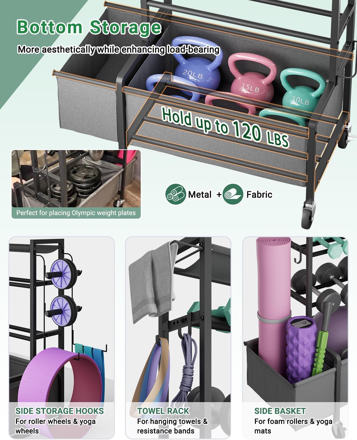 4‑Tier Movable Weight Storage Rack with Casters