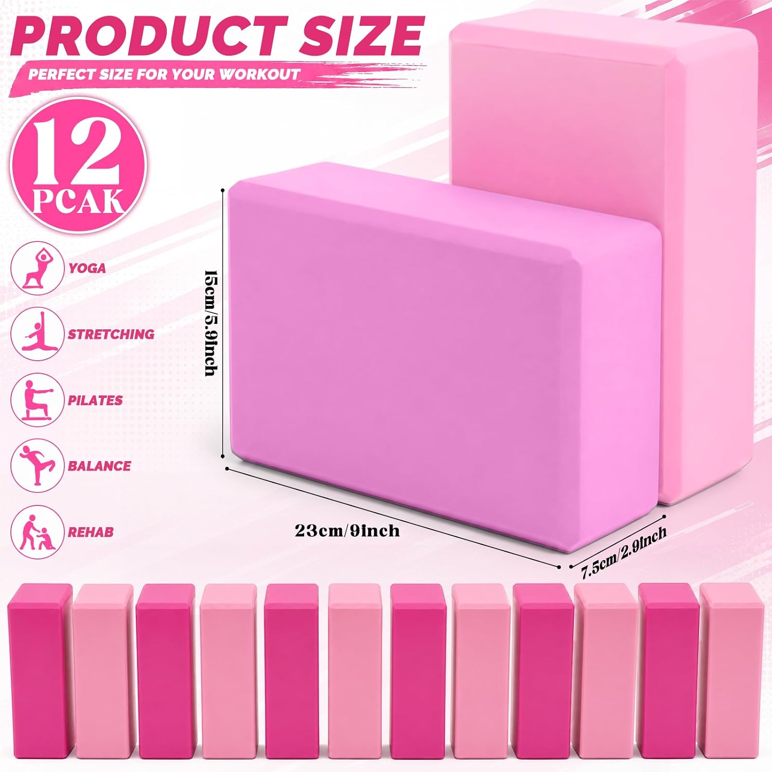 12‑Pack EVA Foam Yoga Bricks