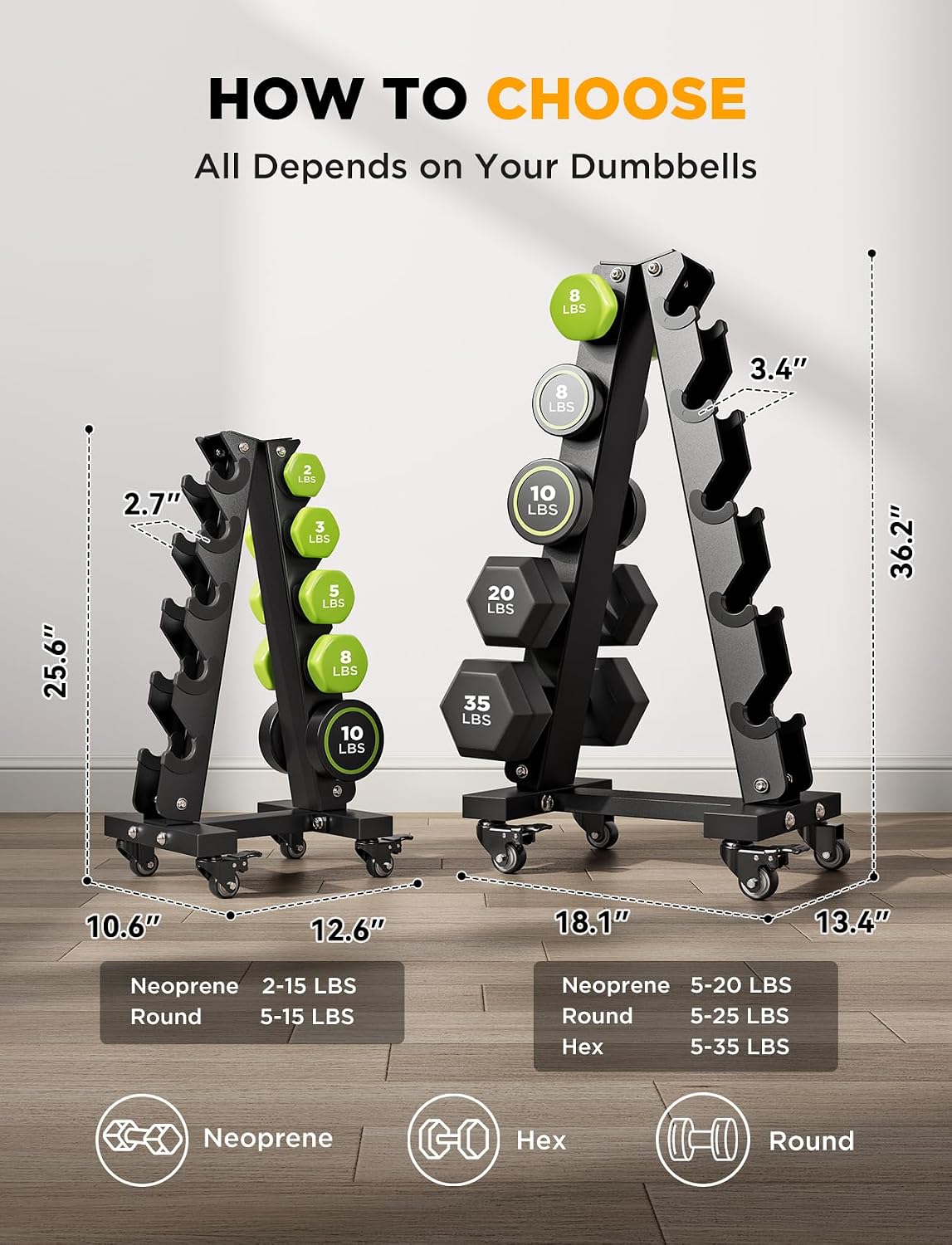3‑5 Tier Heavy‑Duty Dumbbell Storage Rack