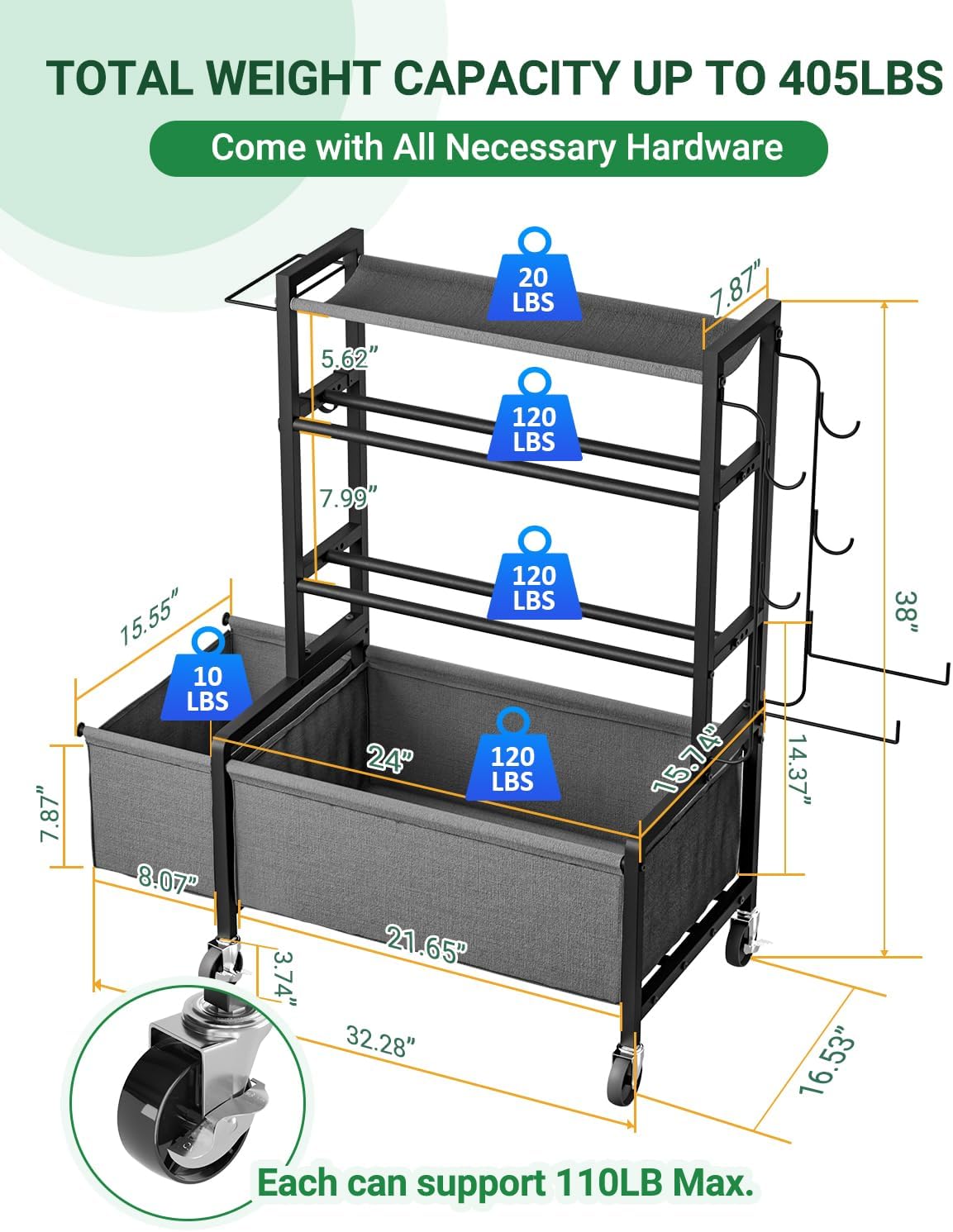 4‑Tier Movable Weight Storage Rack with Casters
