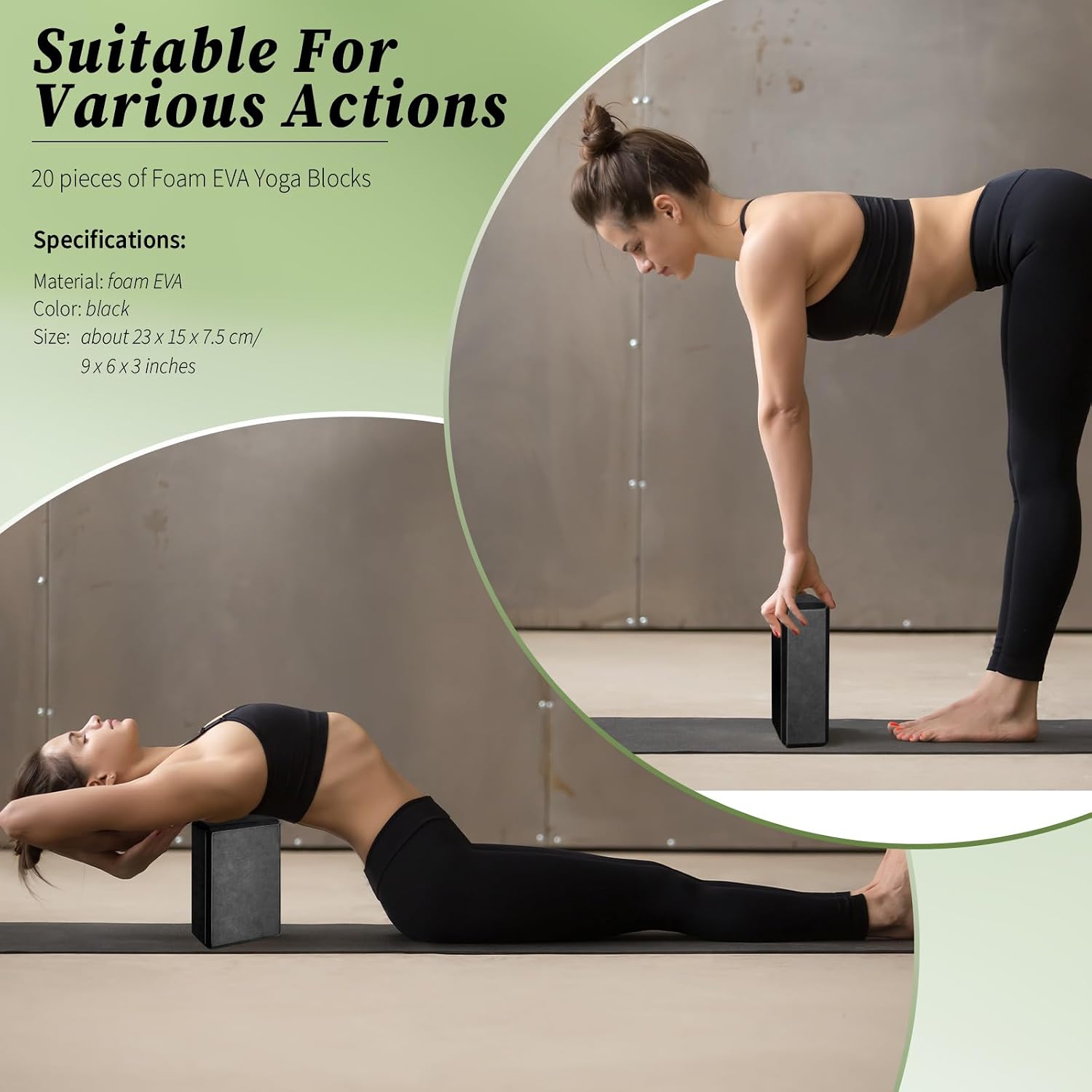 20‑Pcs Black Non‑Slip EVA Yoga Blocks