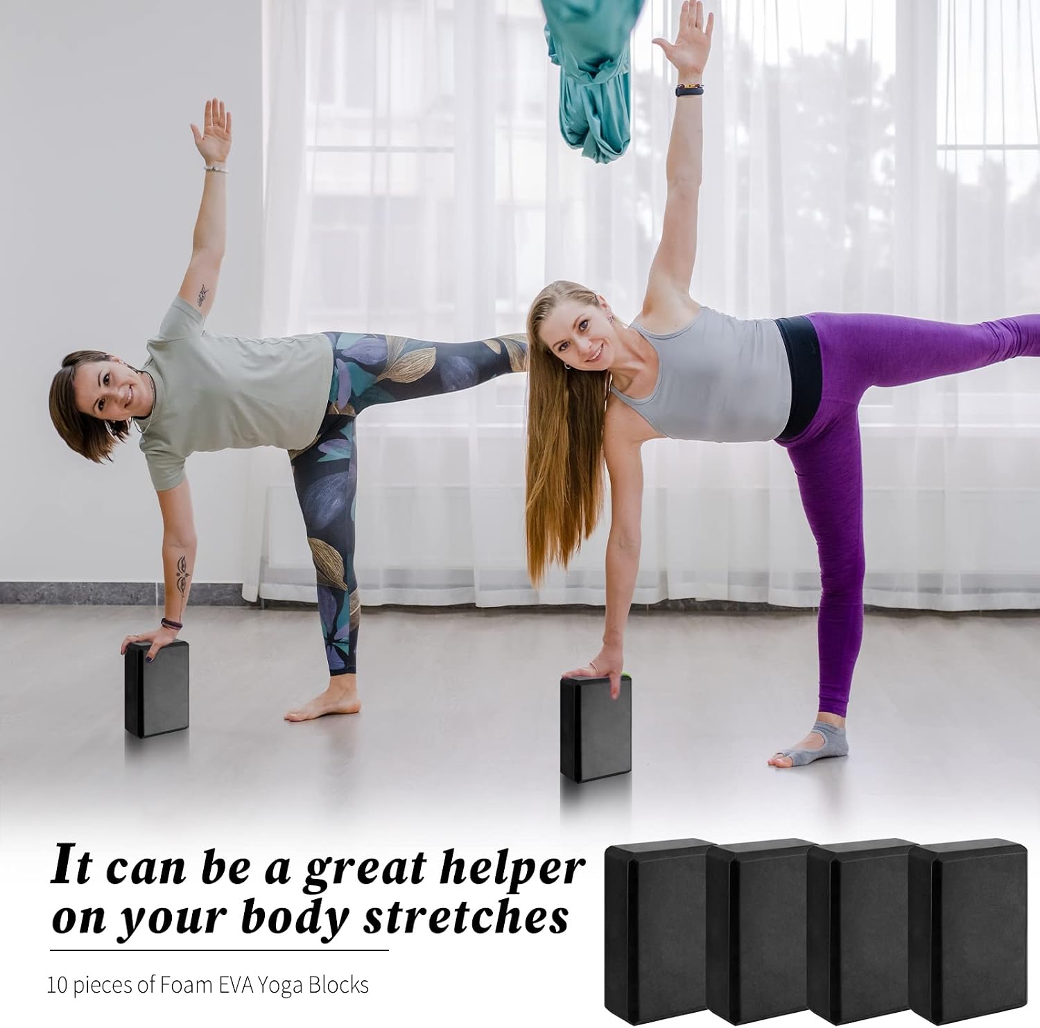 10‑Pcs Black Non‑Slip EVA Foam Yoga Blocks