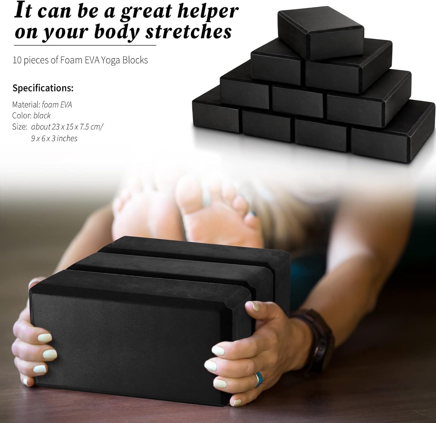 10‑Pcs Black Non‑Slip EVA Foam Yoga Blocks