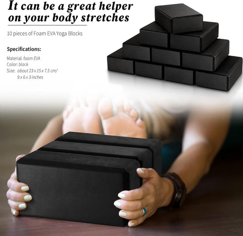 10‑Pcs Black Non‑Slip EVA Foam Yoga Blocks