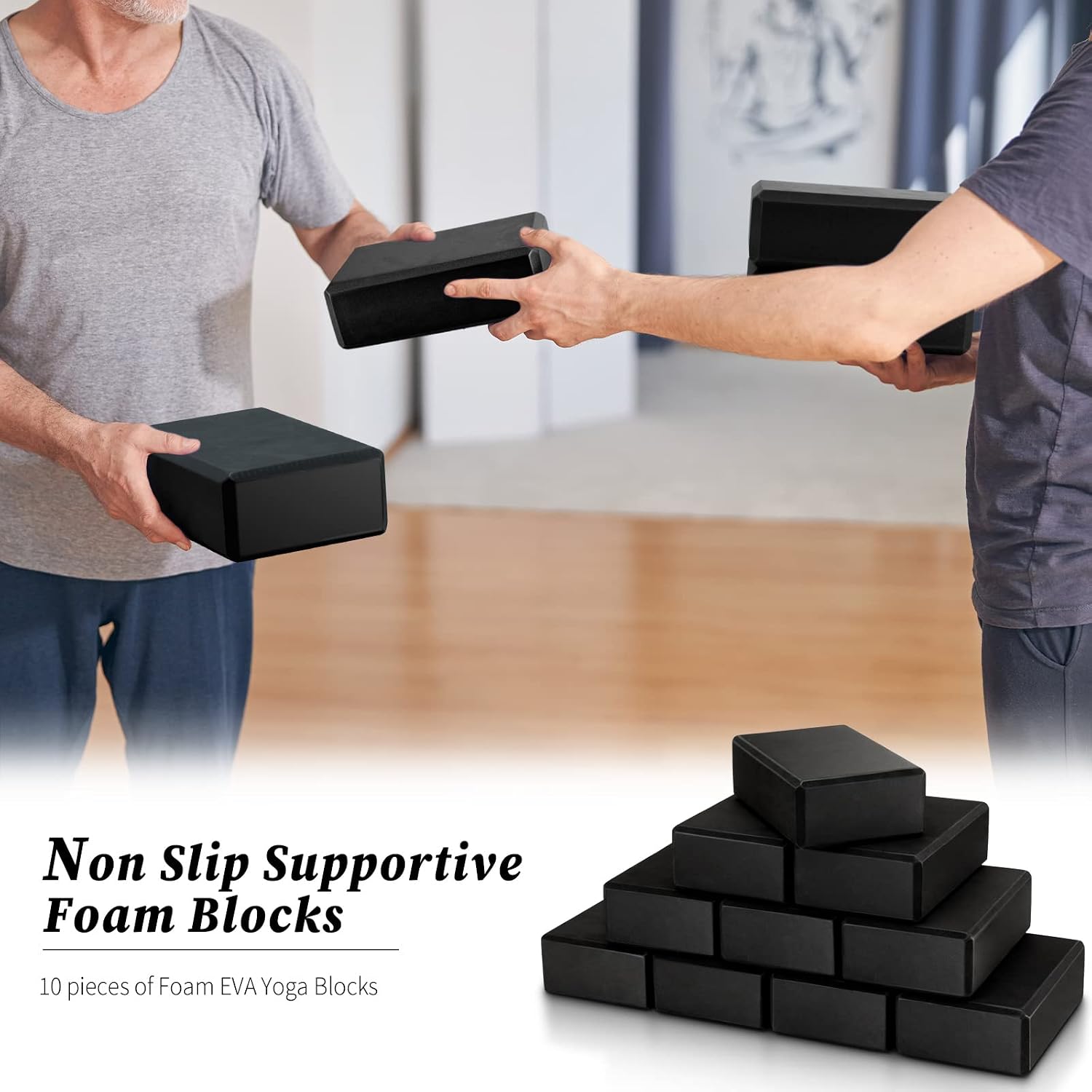10‑Pcs Black Non‑Slip EVA Foam Yoga Blocks