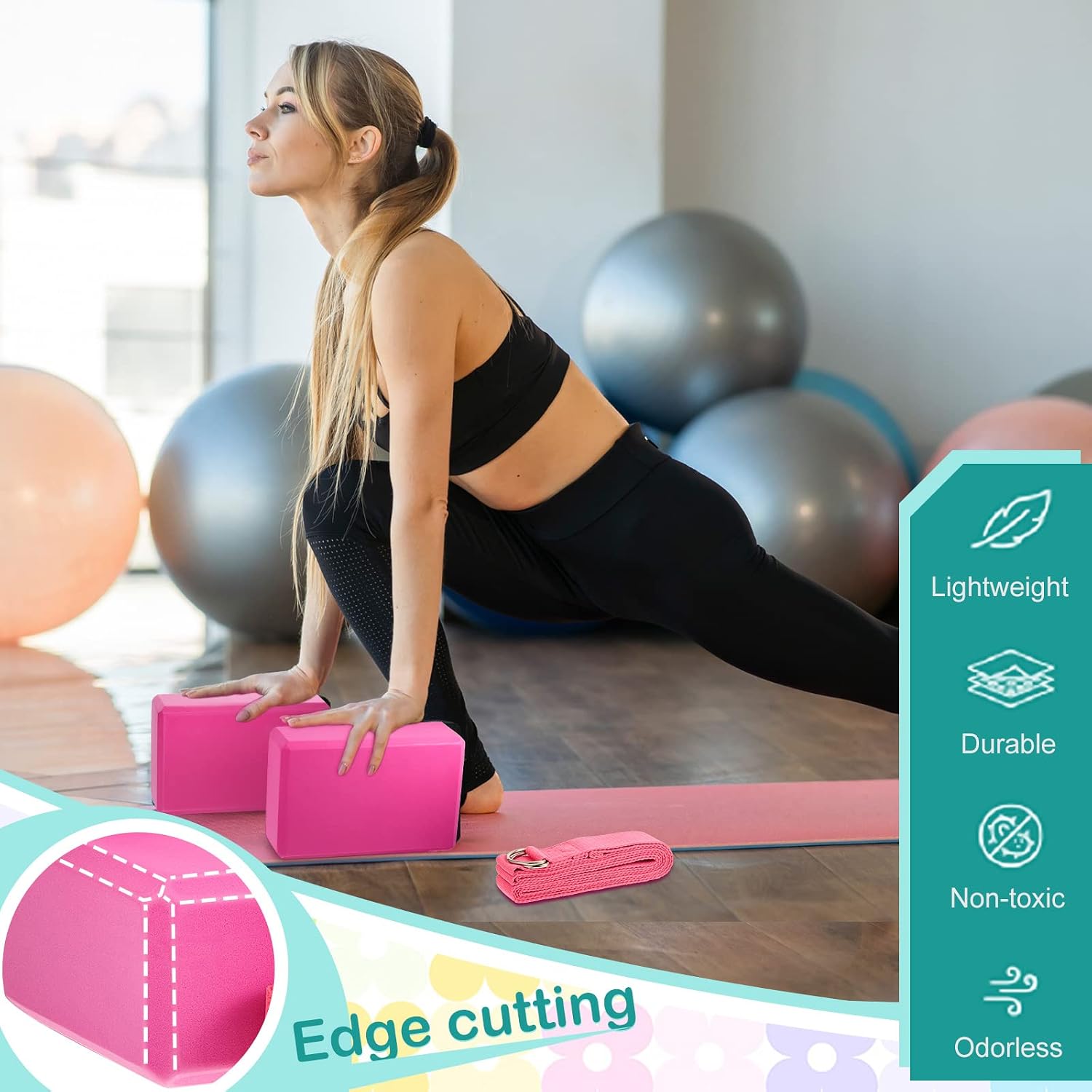18‑Pcs EVA Foam Yoga Blocks & Adjustable Strap Set