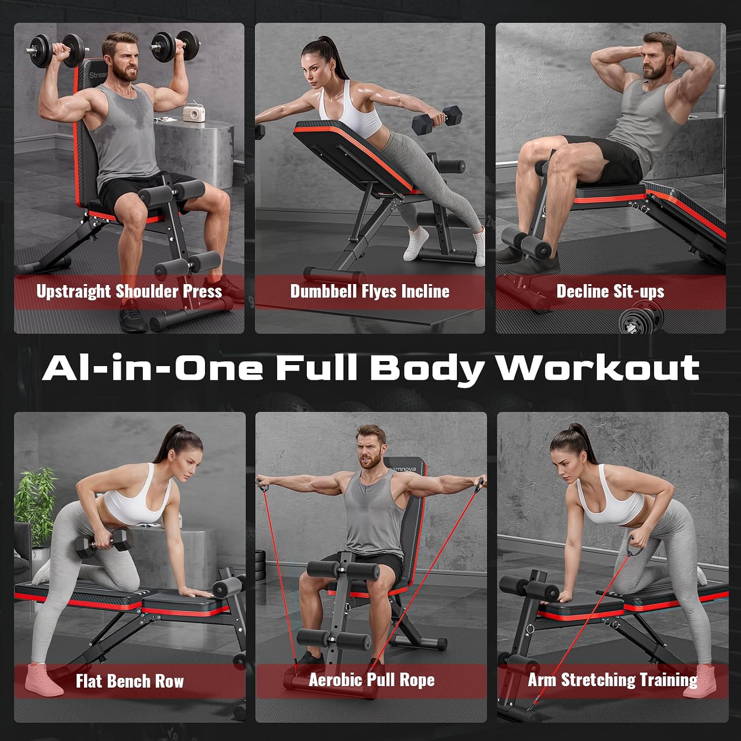 1000LBS 36‑Position Adjustable Folding Weight Bench