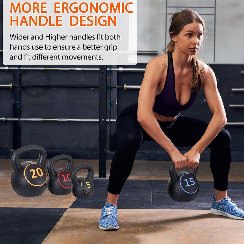 4‑Piece HDPE‑Coated Concrete Kettlebell Set
