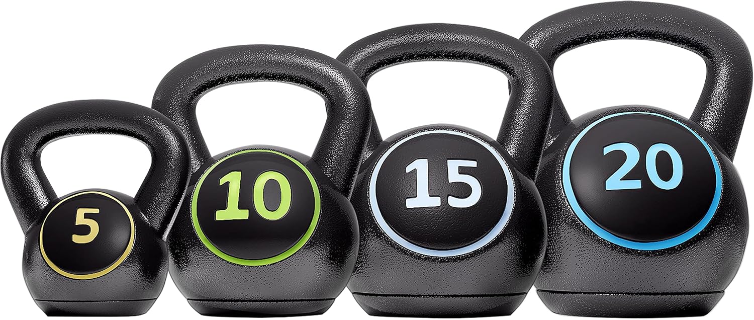 4‑Piece Black Strength Training Kettlebell Set