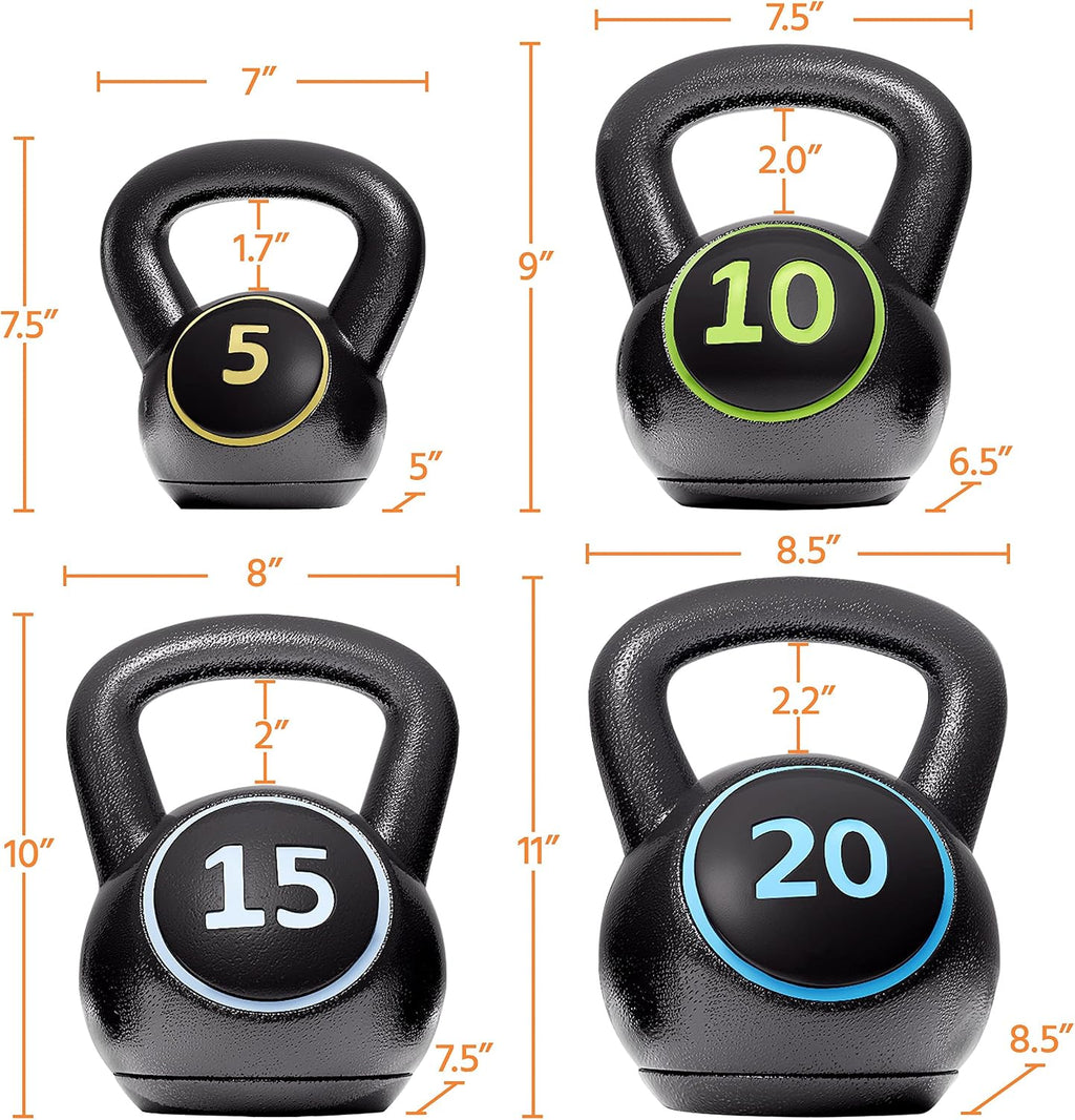 4‑Piece Black Strength Training Kettlebell Set